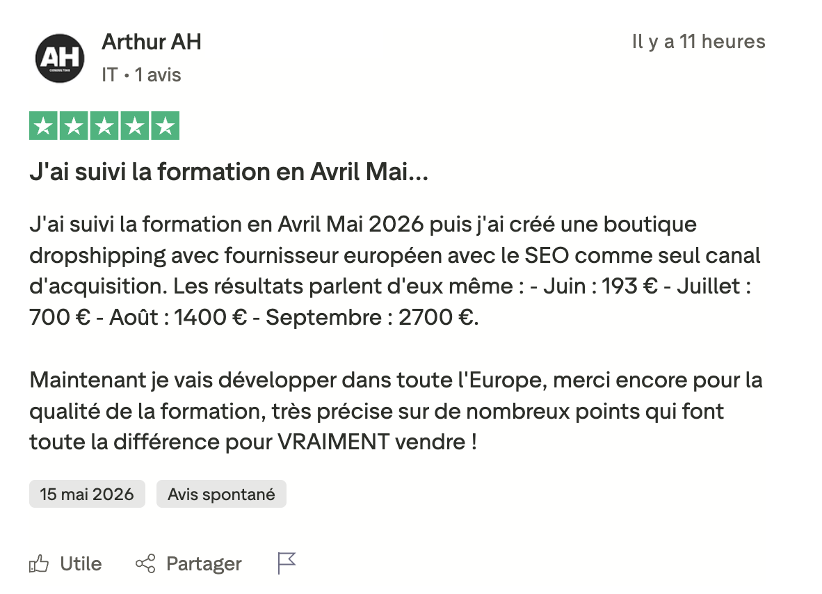 Capture de l'avis de Arthur AH