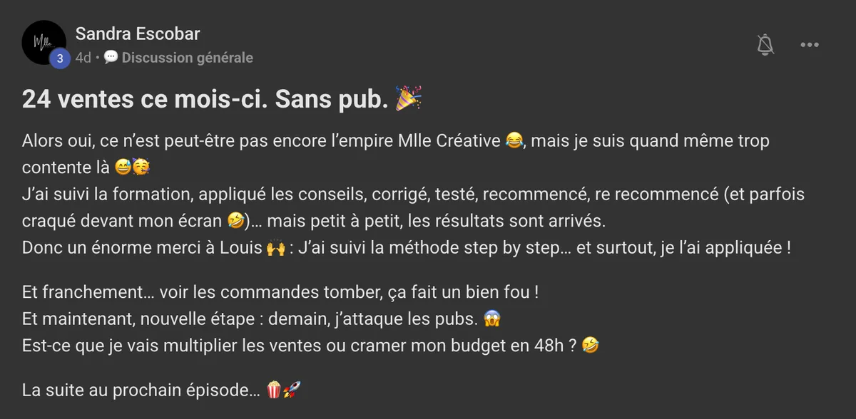 Capture de l'avis de Sandra Escobar