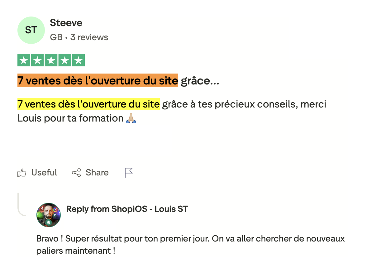Capture de l'avis de Steeve