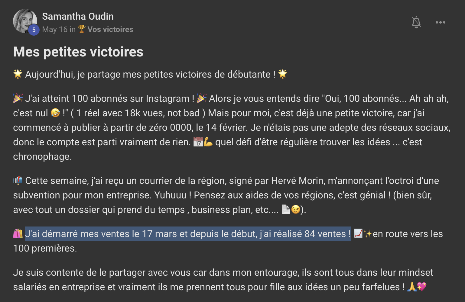Capture de l'avis de Samantha Oudin