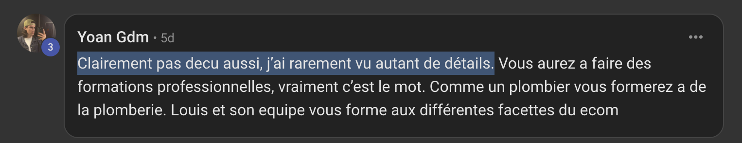 Capture de l'avis de Yoan Gdm