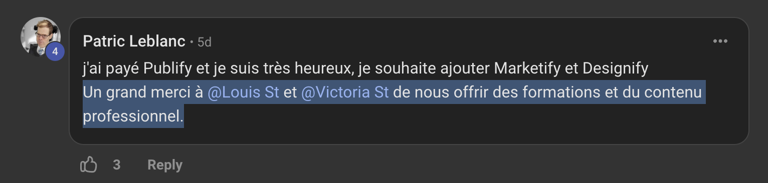 Capture de l'avis de Patric Leblanc