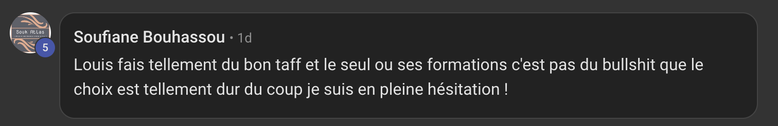 Capture de l'avis de Soufiane Bouhassou