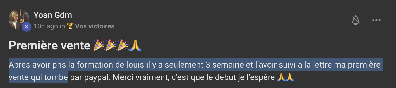 Capture de l'avis de Yoan Gdm