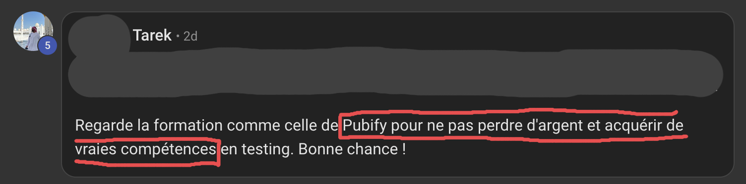 Capture de l'avis de Tarek