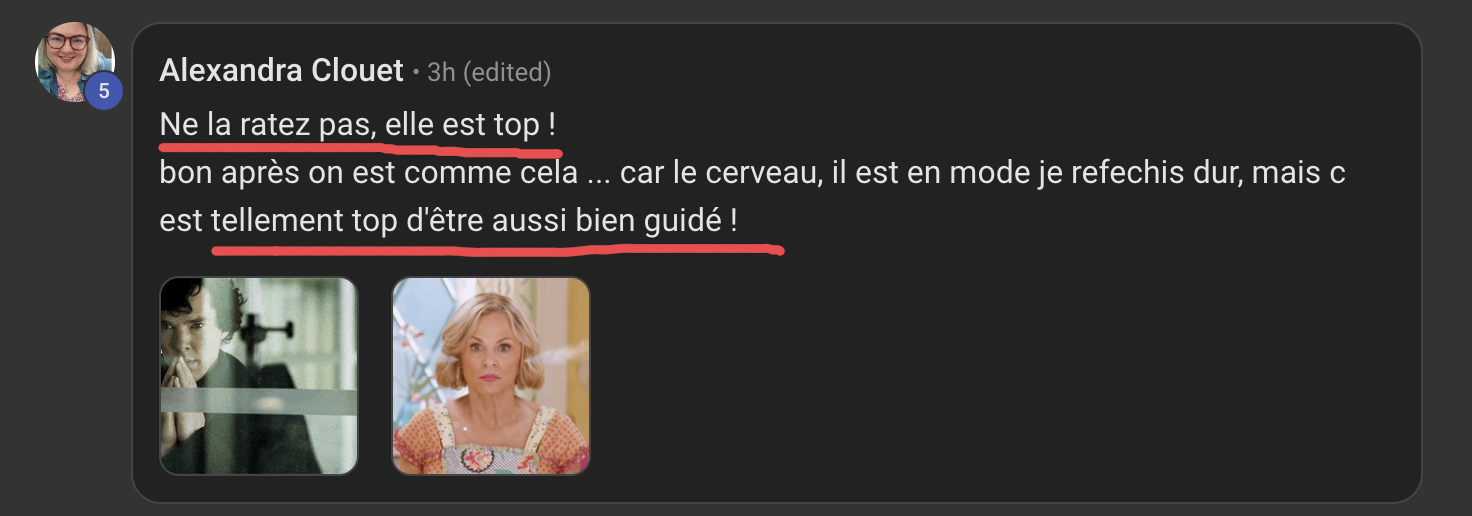 Capture de l'avis de Alexandra Clouet