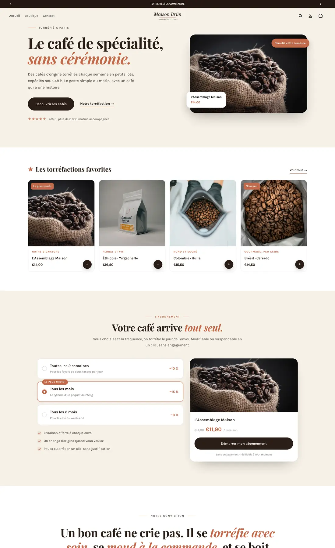 Boutique Shopify Maison Brün, café de spécialité