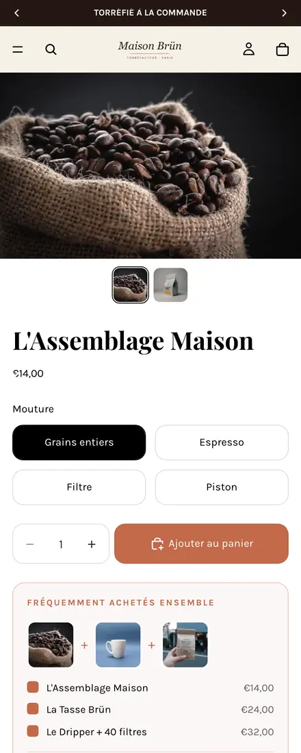 Fiche produit de la boutique Maison Brün, sur téléphone