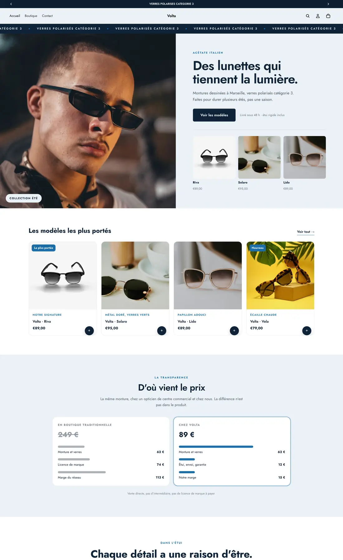 Boutique Shopify Volta, lunettes de soleil